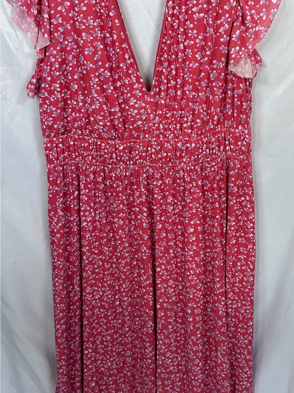 ARULA Redish Pink Floral DEEP V-Neck and back Maxi Dress size X